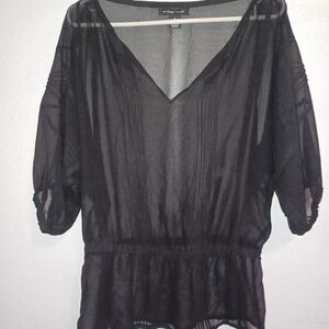 Sydney Tyler Womens Blouse 10 Black See Through Sheer Lightweight Top V Neck